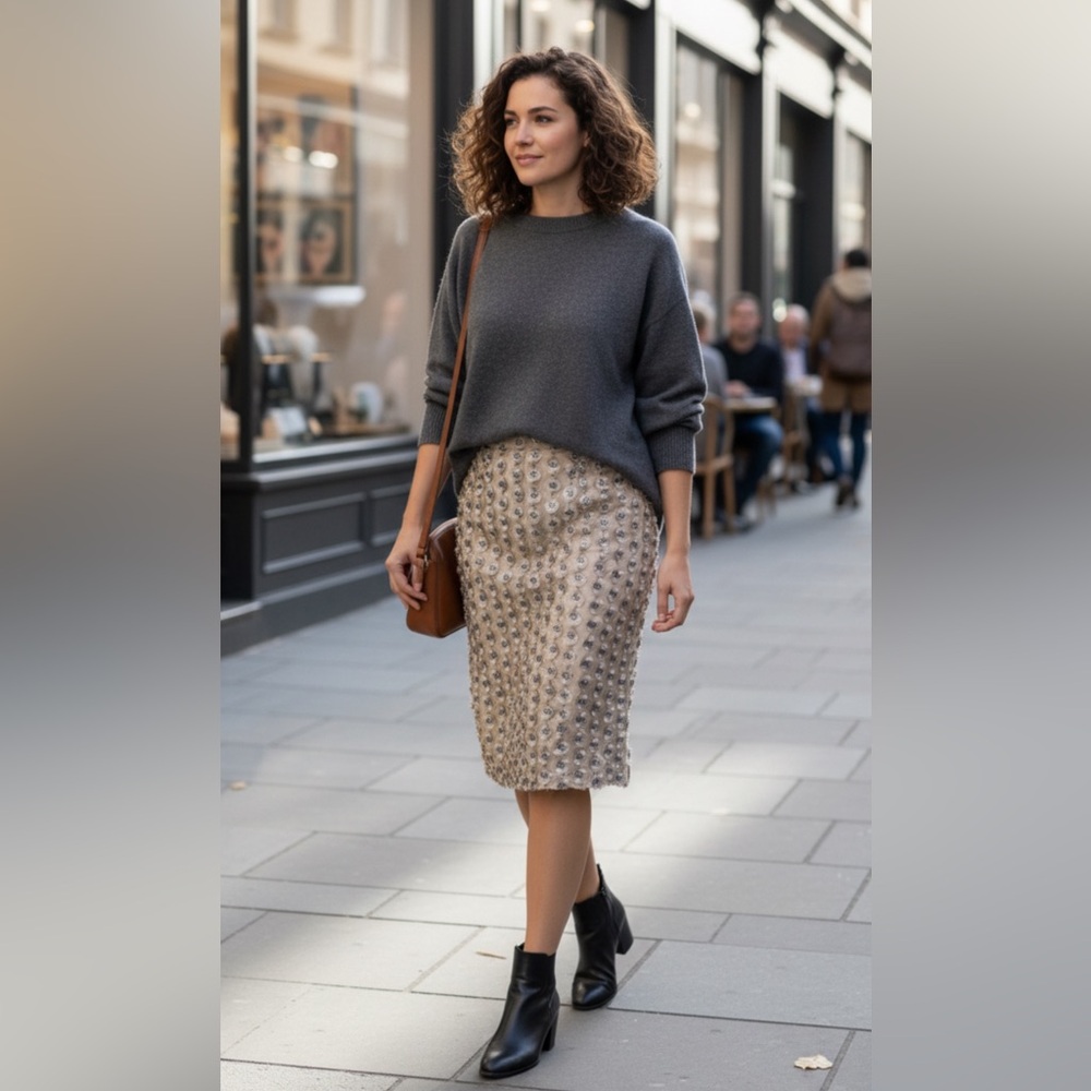 Calvin Klein Gold Embellished Skirt - Size 12